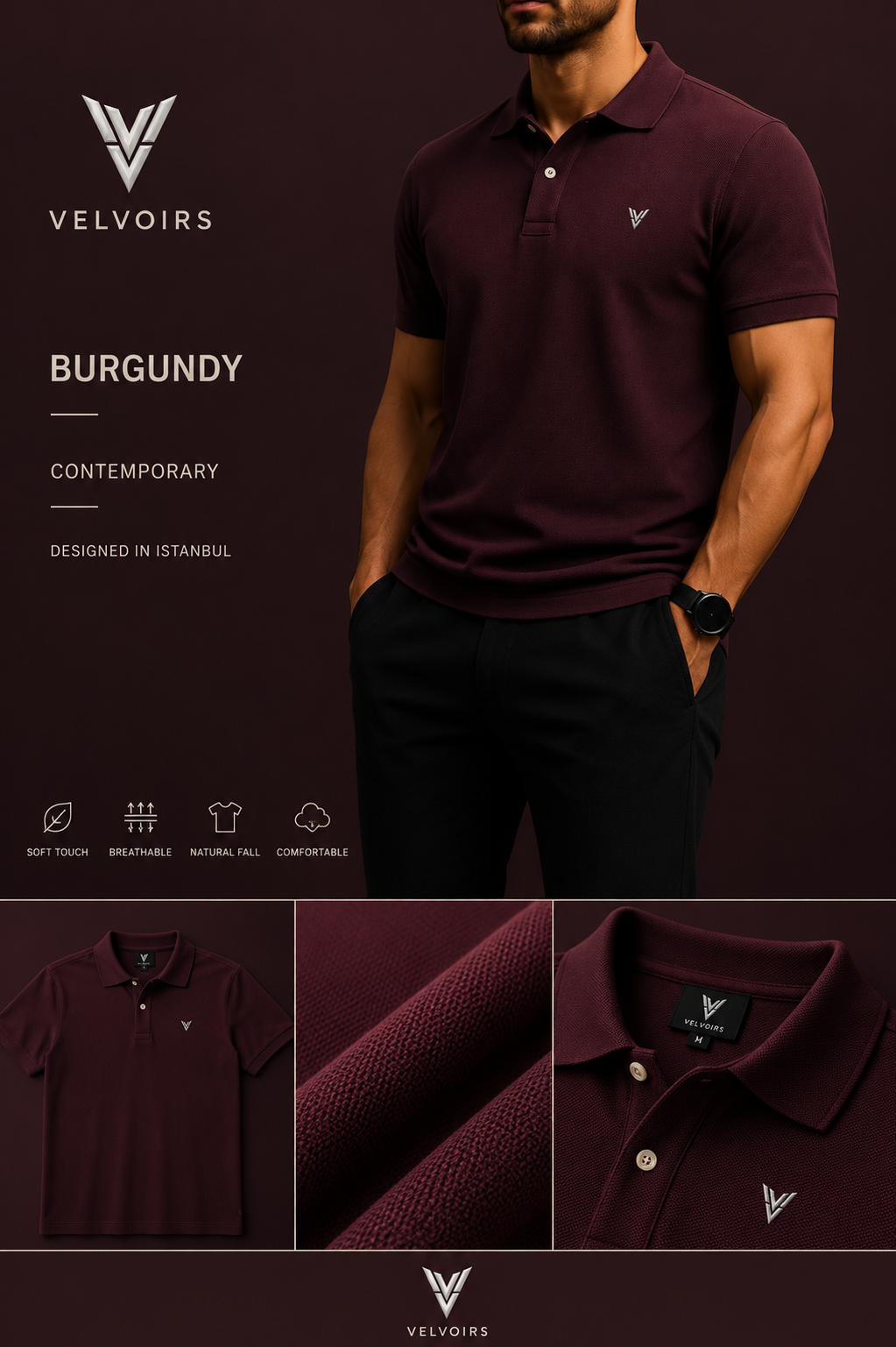 VELVOIRS polo shirt in Burgundy