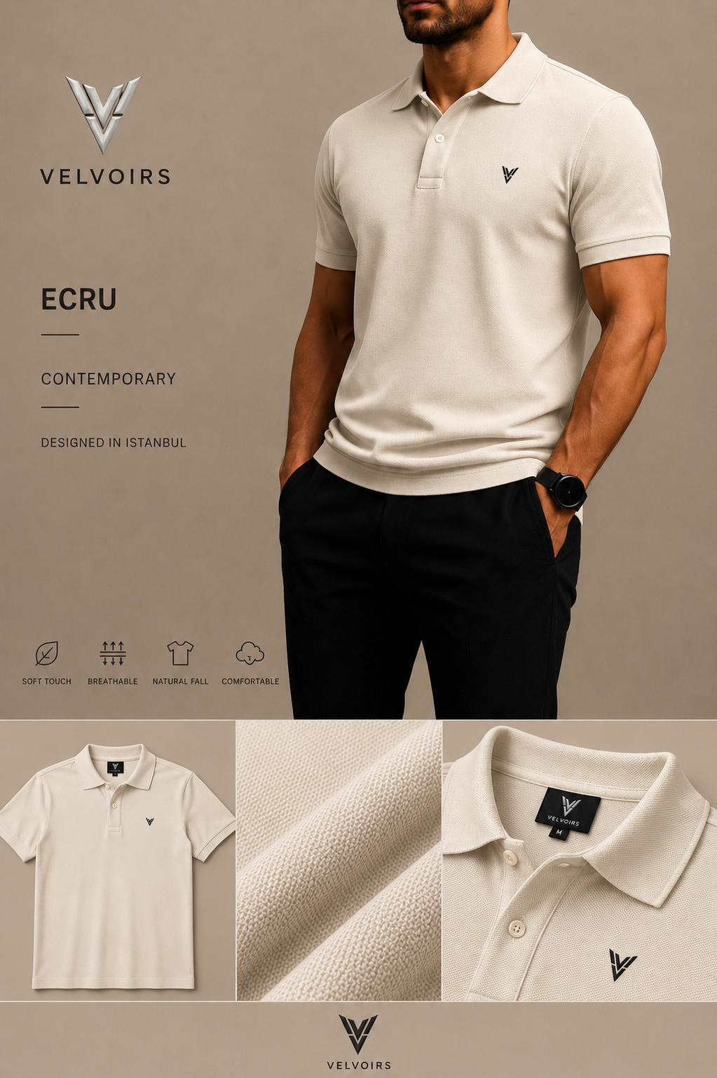 VELVOIRS polo shirt in Ecru