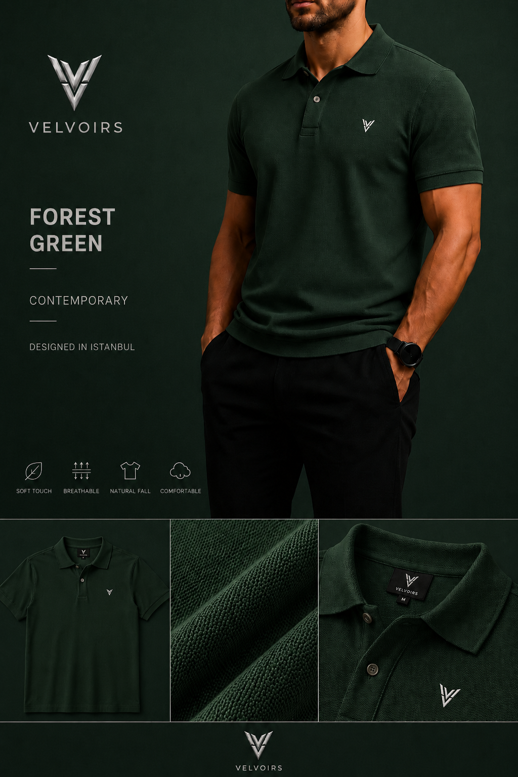 VELVOIRS polo shirt in Forest Green