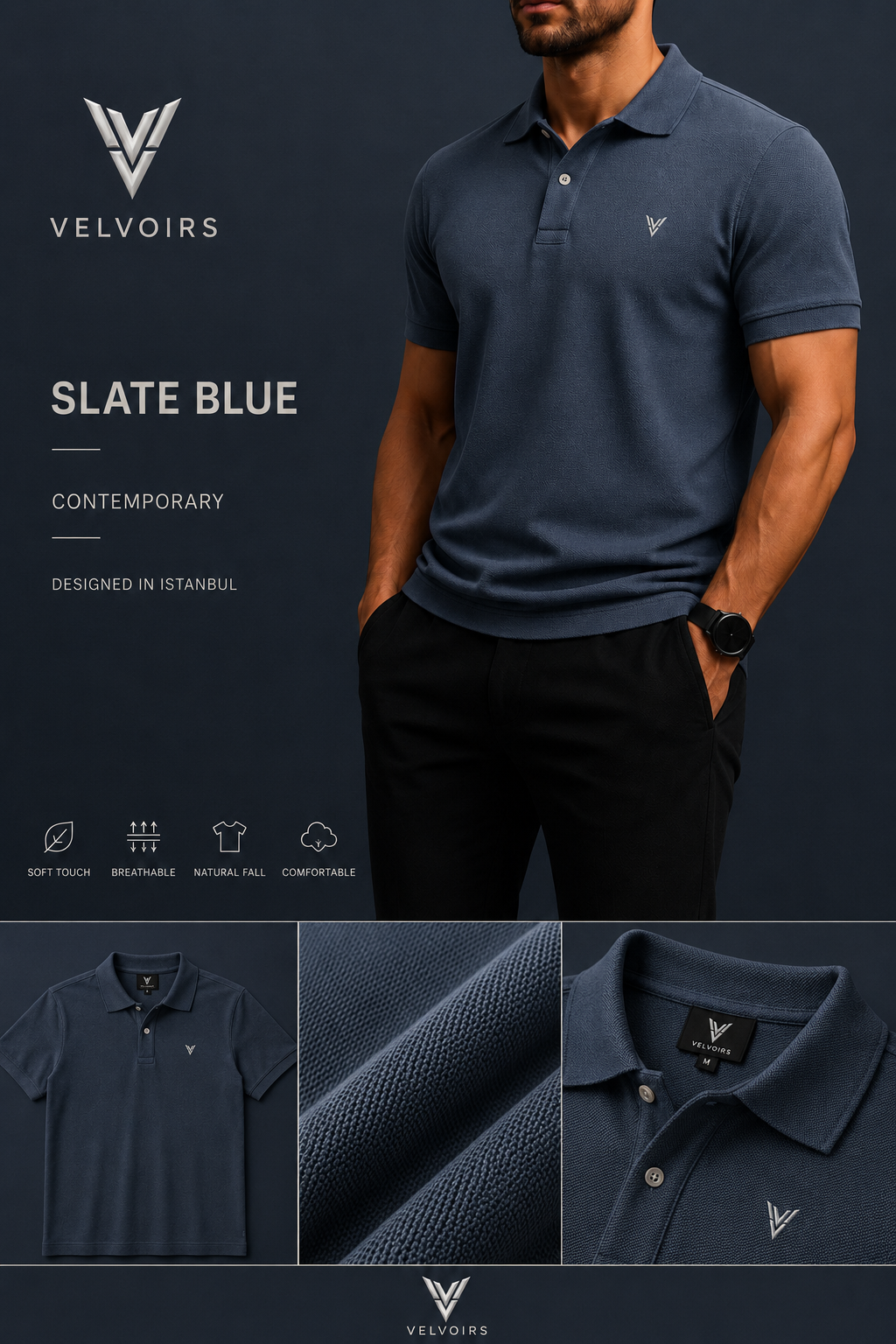 VELVOIRS polo shirt in Slate Blue