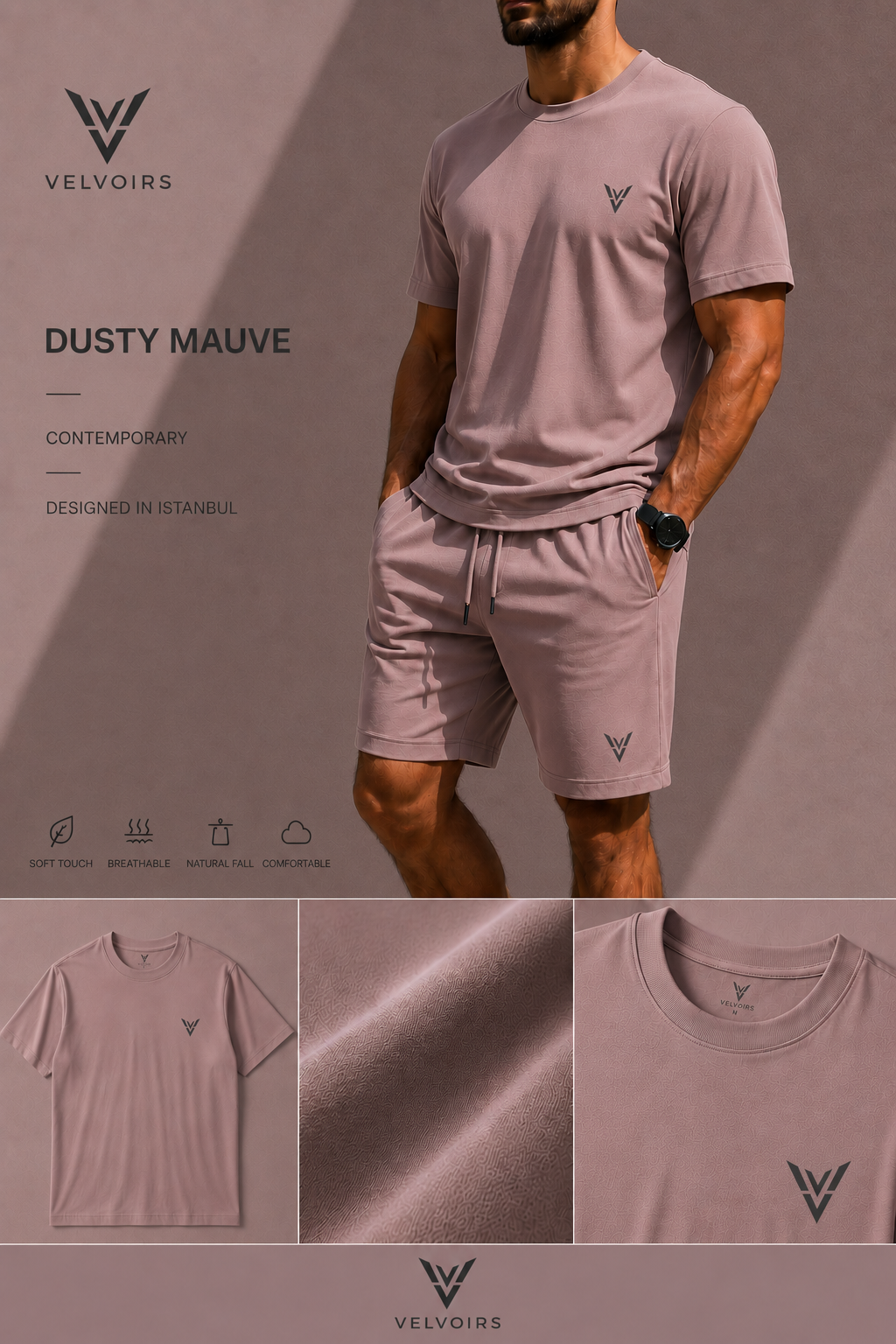 VELVOIRS t-shirt and shorts set in Dusty Mauve
