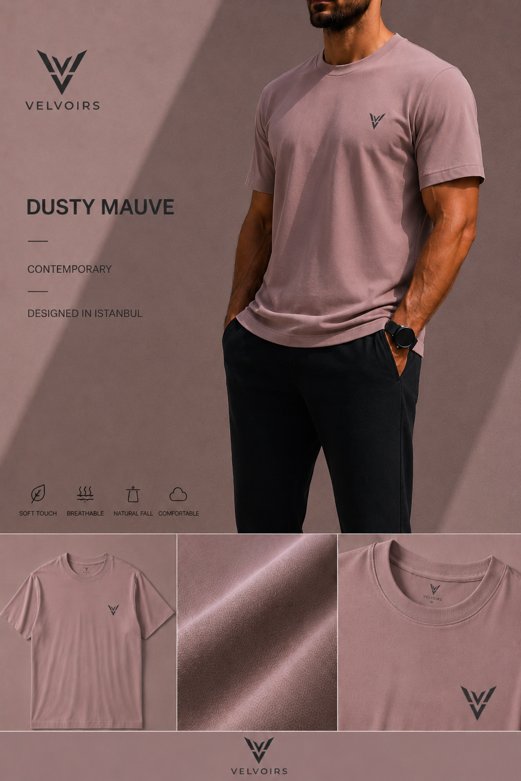 VELVOIRS t-shirt in Dusty Mauve