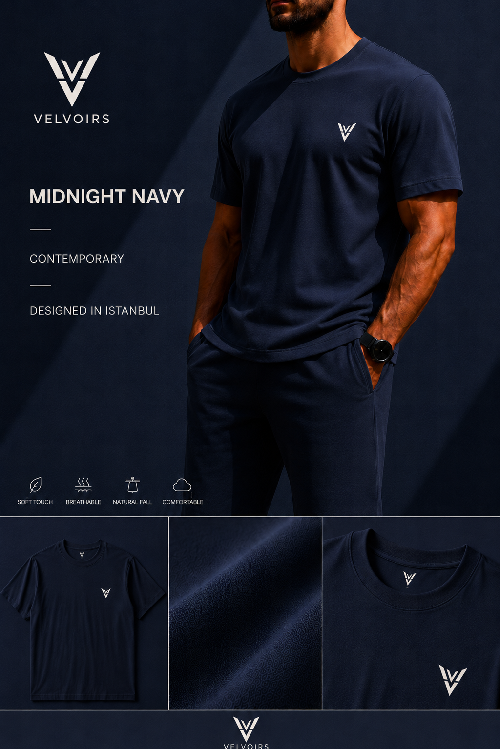 VELVOIRS t-shirt in Midnight Navy