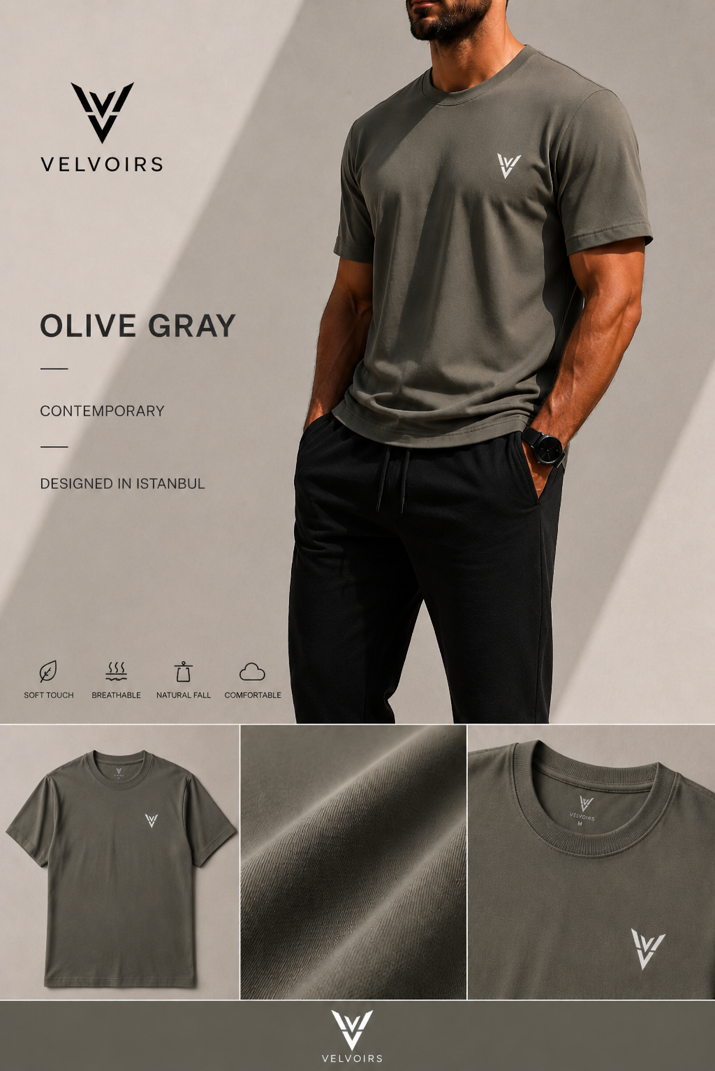 VELVOIRS t-shirt in Olive Gray
